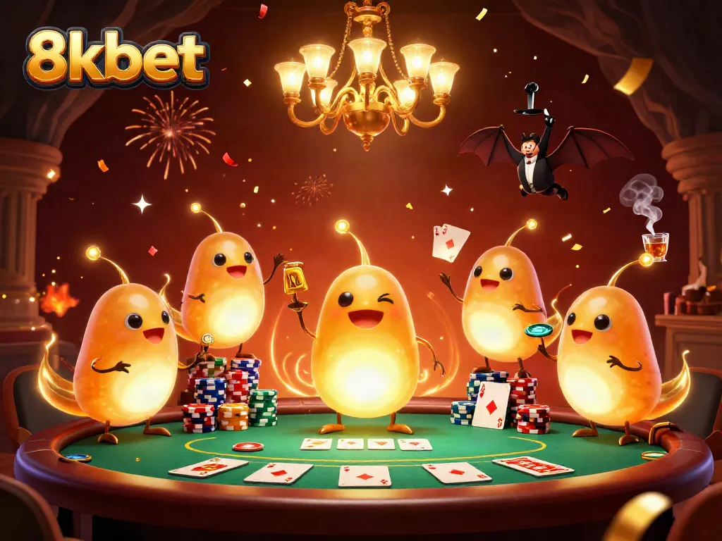 Play exciting games at 8kbet with vibrant glowworms lighting a cave casino, enhancing your betting experience.