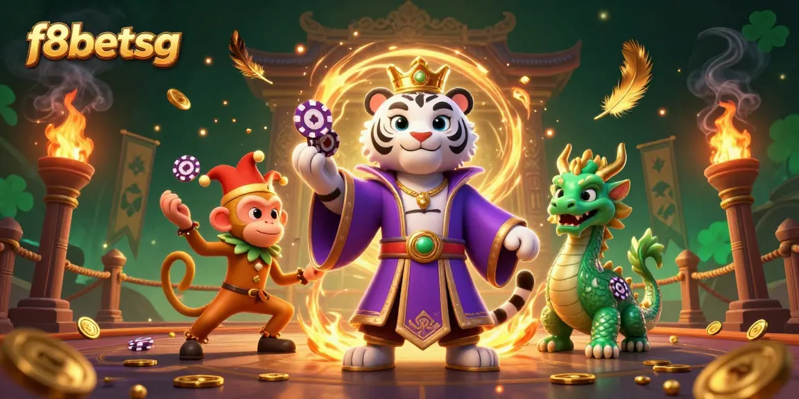 Experience thrilling gameplay with f8betsg’s dynamic casino scene featuring a tiger, monkey, and dragon.
