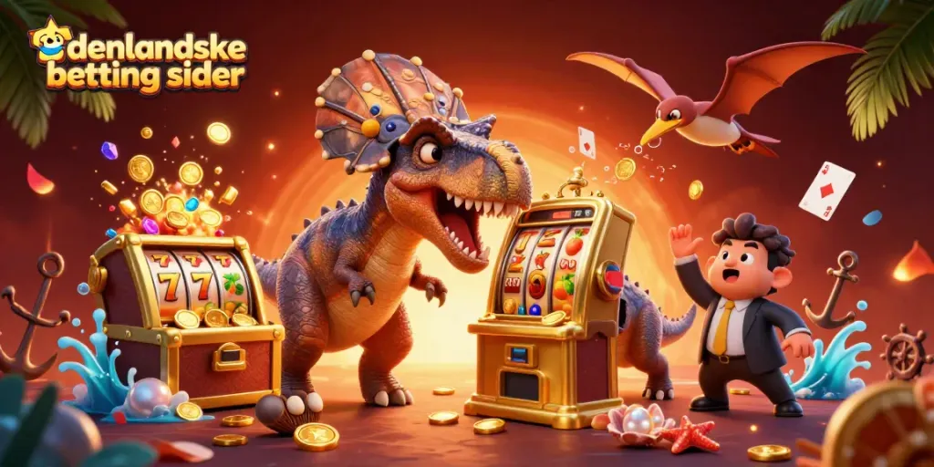 Engage with udenlandske betting sider as a pachycephalosaurus charms a slots jackpot in a vibrant scene.