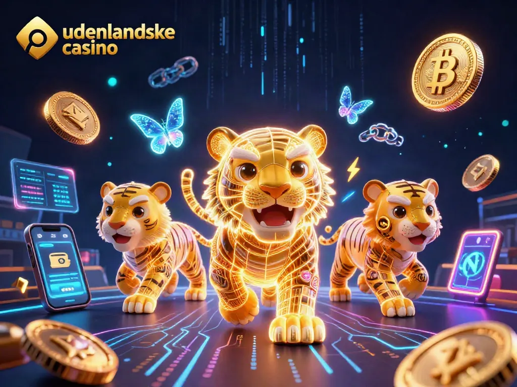 Engage in the world of udenlandske casino with a vibrant scene filled with crypto elements and dynamic energy.